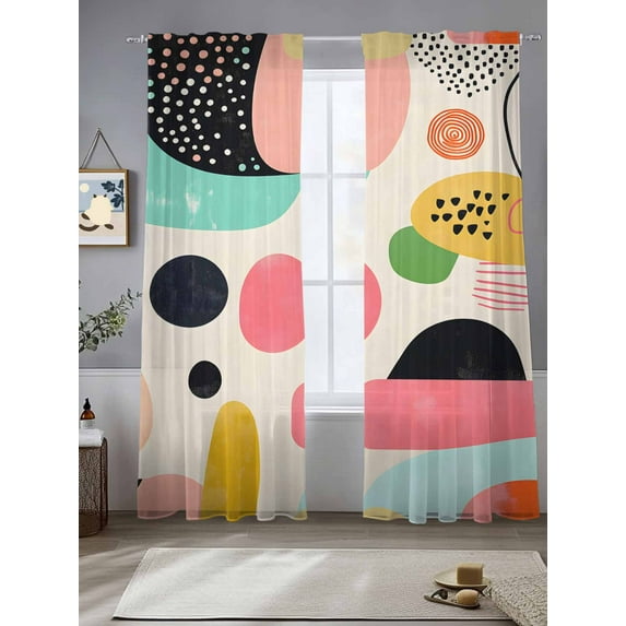 Abstract Paint Sheer Curtains 96 Inches Long 2 Panels Minimalist Geometric Impressionist Style Light Filtering Semi Sheer Window Curtains Drapes for Bedroom Living Room 52"x96"
