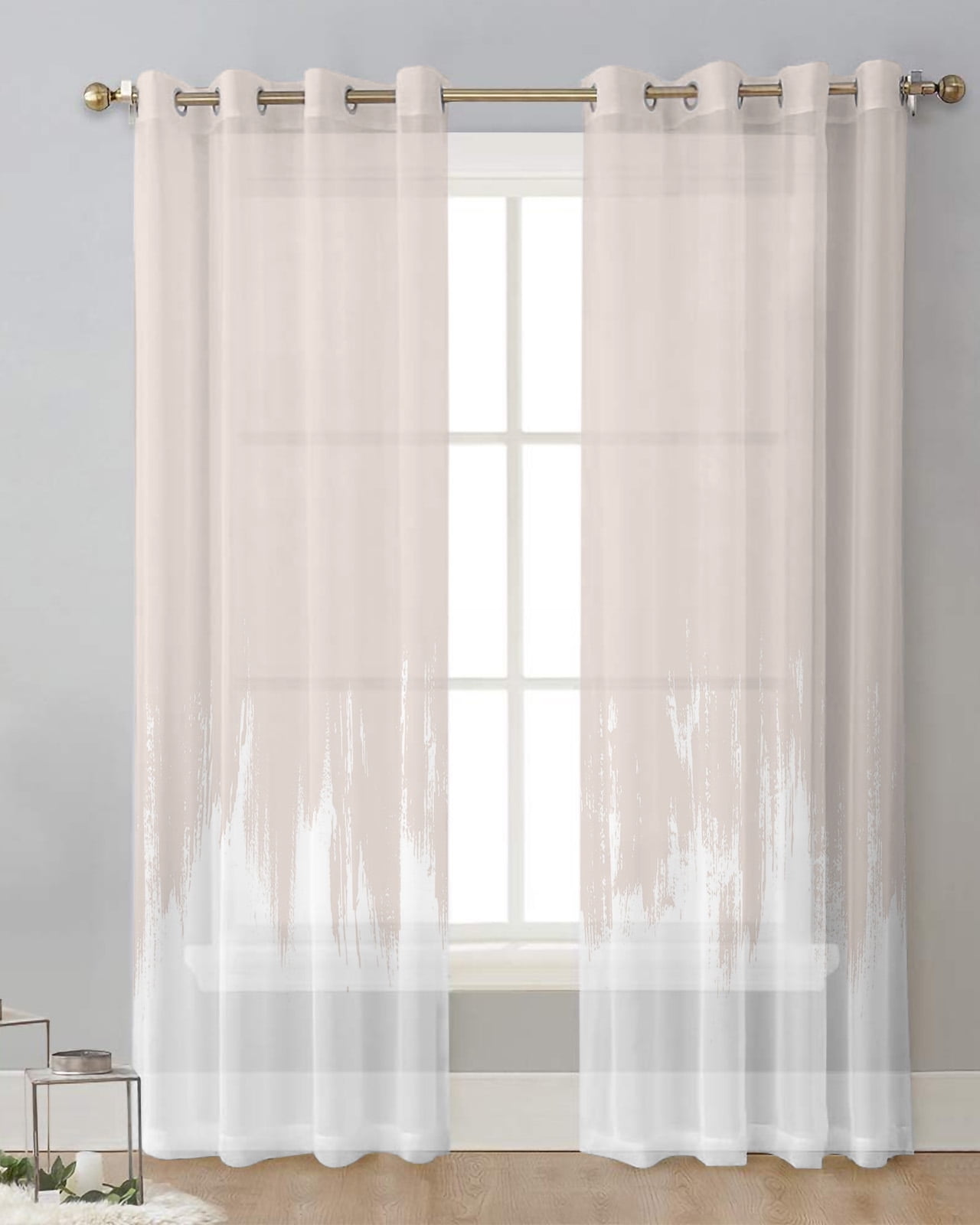 Abstract Paint Smear Yellow Gray Bedroom Voile Curtain Window Treatment