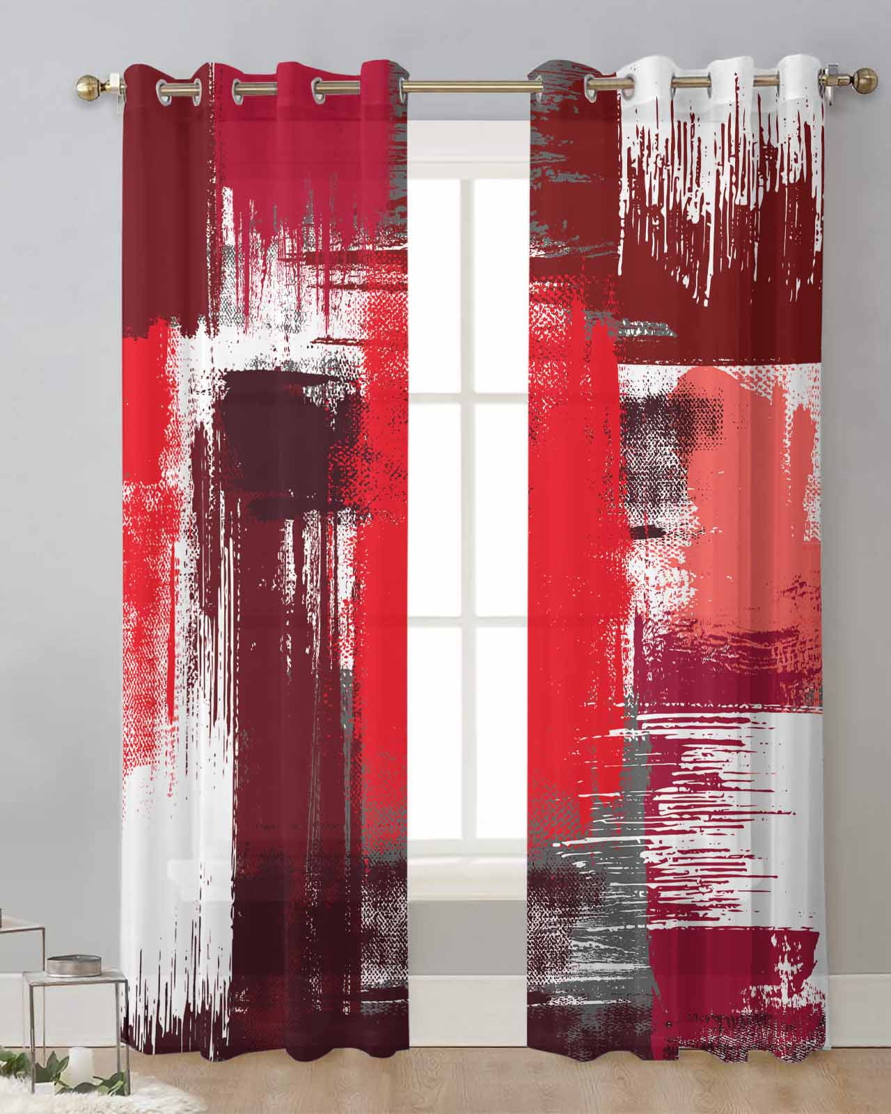 Abstract Paint Smear Yellow Gray Bedroom Voile Curtain Window Treatment