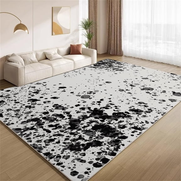 Abstract Paint Splash Area Rugs, Black Ink Graffiti Carpet, Machine Washable Non Slip Low Pile Rug for Living Room Bedroom Study Office Entrance Foyer 5x8ft