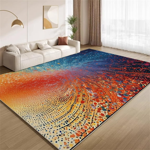 Abstract Paint Splash Area Rugs, Orange Blue Retro Design Carpet, Washable Non Slip Low Pile Soft Rug for Living Room Bedroom Study Decor Mat 5ftx8ft