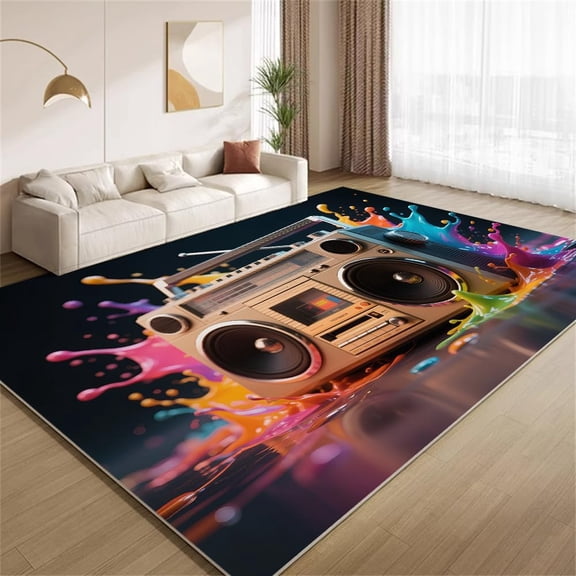 Abstract Paint Splatter Area Rugs, Music Theme Carpet, Washable Non Slip Low Pile Soft Rug for Entryway Living Room Bedroom Decor Mat 2ftx3ft