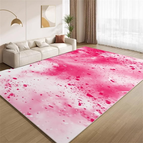 Abstract Paint Splatter Area Rugs, Pink White Texture Carpet, Washable Non Slip Low Pile Soft Rug for Living Room Bedroom Office Decor Mat 2ftx3ft