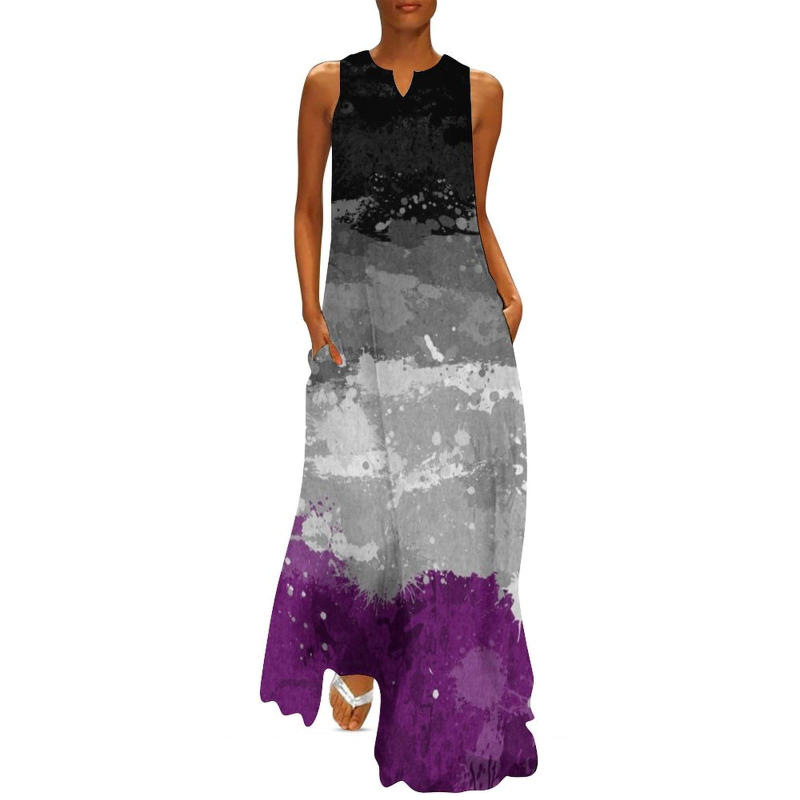 Abstract Paint Splatter Asexual Pride Flag Pattern Long Dress wom ...