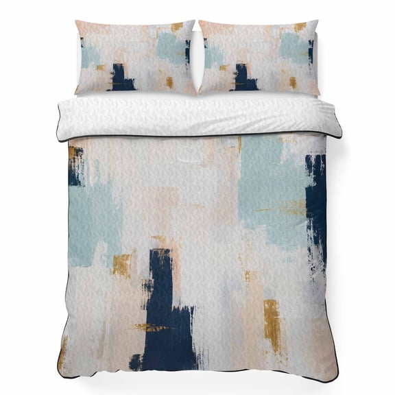 Abstract Paint Splatter King Quilt Bedding Set, Artistic Bronze Navy Blue Gold Leaf Art Lightweight Comforter with 2 Pillow Shams Bedroom Bedspread Set Home Decor for All Seasons
