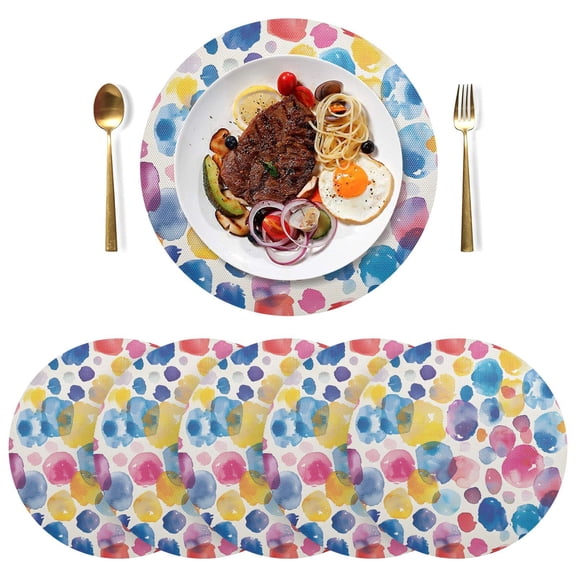 Abstract Paint Spots Black Round Placemats Plate Mats 15 Inch Non-Slip Heat Resistant Washable PVC Set Indoor for Kitchen Dining Table 1PC