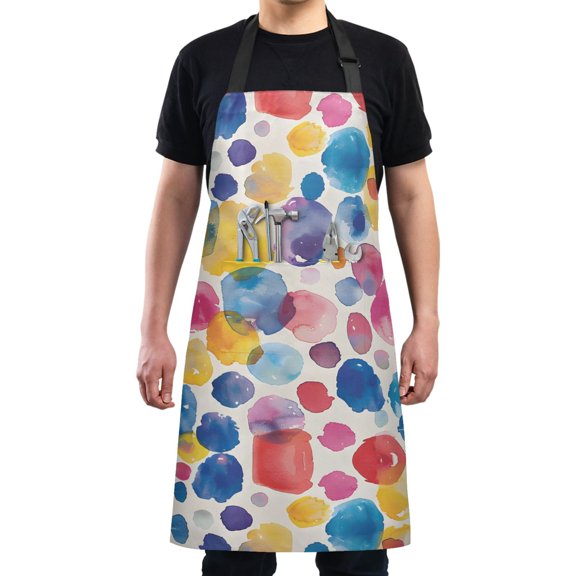 Abstract Paint Spots Kitchen Apron with 2 Pockets Adjustable waterproof Cooking Aprons for Women Men Chef