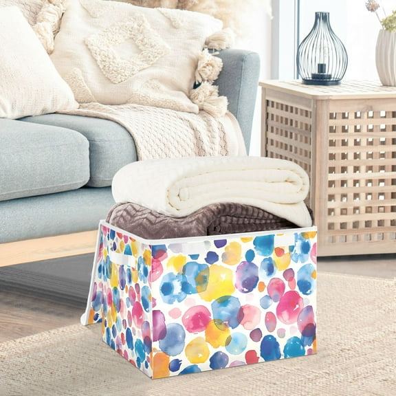 Abstract Paint Spots Storage Basket Foldable Laundry Basket Shelf Kids Toy Storage Container Organizer with Handles