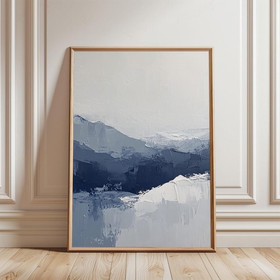 Abstract Paint Stroke Art Prints White And Blue Modern Minimalist Decor, Unframed Paper Poster 8x10in