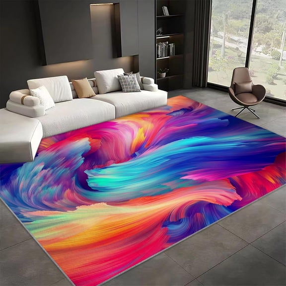 Abstract Paint Swirl Colorful Area Rugs, Soft Printed Carpet, Washable Non Slip Low Pile Rug for Living Room Bedroom Dining Room Kitchen Bathroom Decor Mat 5x8ft