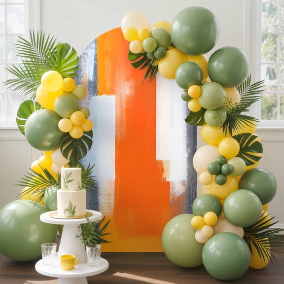 Abstract Paint Texture Arch Backdrop Cover, 5FT, Retro Orange Gary Oil Painting Spandex Arch Covers Double-Sided Backdrop for Wedding Birthday Party Photo Background Decoration