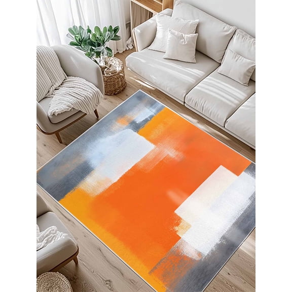 Abstract Paint Texture Area Rug for Bedroom 2.7x5 Ft Retro Orange Gary Oil Painting Super Soft fuzzy Throw Rug Non-Slip Fluffy Plush Indoor Floor Carpet for Living Room Nursery Home Decor