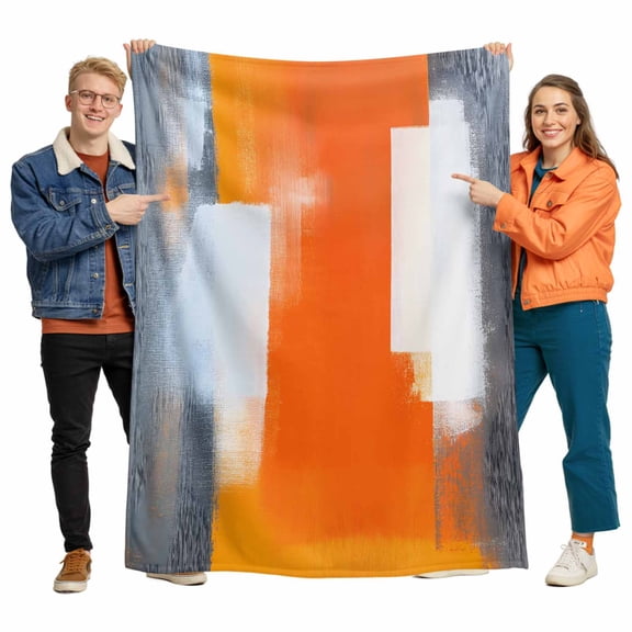 Abstract Paint Texture Flannel Blanket for Bed,Travel and Camping, Retro Orange Gary Oil Painting Super Soft Cozy Blanket for All Seasons 60"x80"