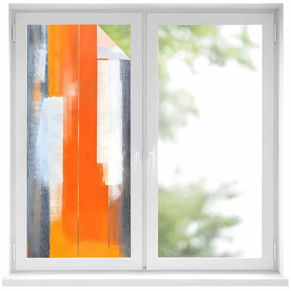 Abstract Paint Texture Window Privacy Film Retro Orange Gary Oil Painting Decorative Glass Window Film UV Blocking Static Cling Non-Adhesive Sticker Covering for Home Door 19.6 x 39.3 inches