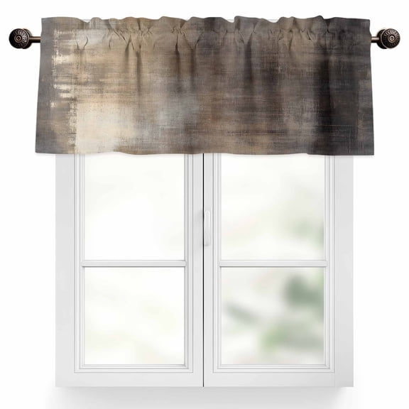 Abstract Paint Valances for Windows, 54 x 18in, Retro Brown Gradient Mottled Art Rod Pocket Kitchen Valance Curtain Light Filtering Window Treatments for Living Room Bedroom, 1 Panel