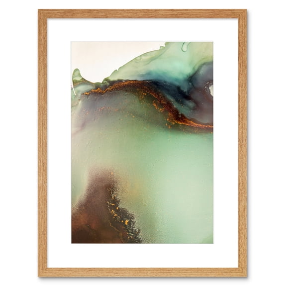 Abstract Paint with Green Gold Art Print Framed Poster Wall Decor 9x7 inch
