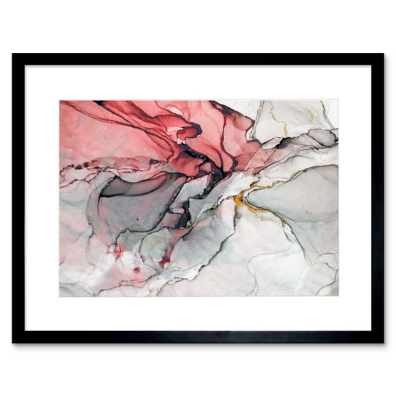 Abstract Paint with Pink Grey Gold Art Print Framed Poster Wall Decor 9x7 inch