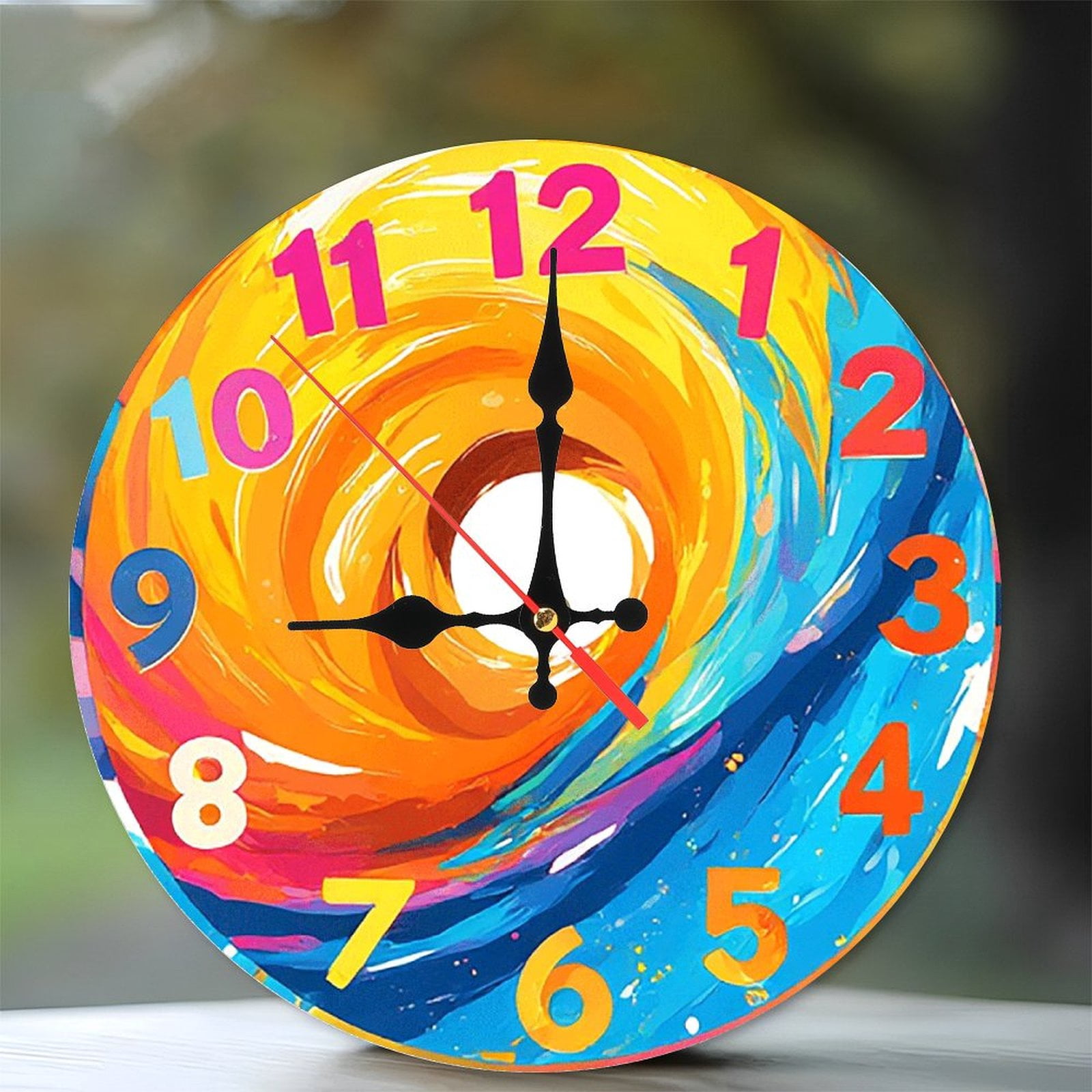 Abstract Painted Wall Clock Home Decor 10-Inch Silent Wooden Wall Clock ...