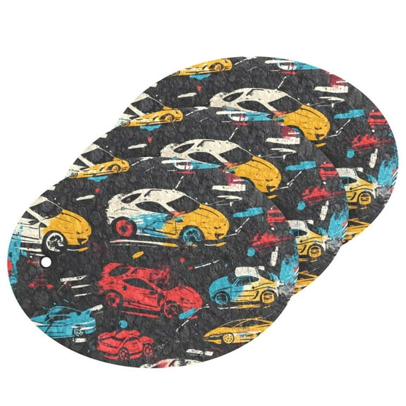 Abstract Painting Cars 3 Pack Dish Sponges Bulk Natural Sponges Compressed Sponges Non-Scratch for Kitchen Cleaning Dishes