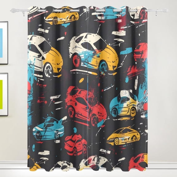 Abstract Painting Cars Black Out Curtains 72 Inch Length Curtains for Sliding Glass Doors Bedroom Living Room 2 Pack