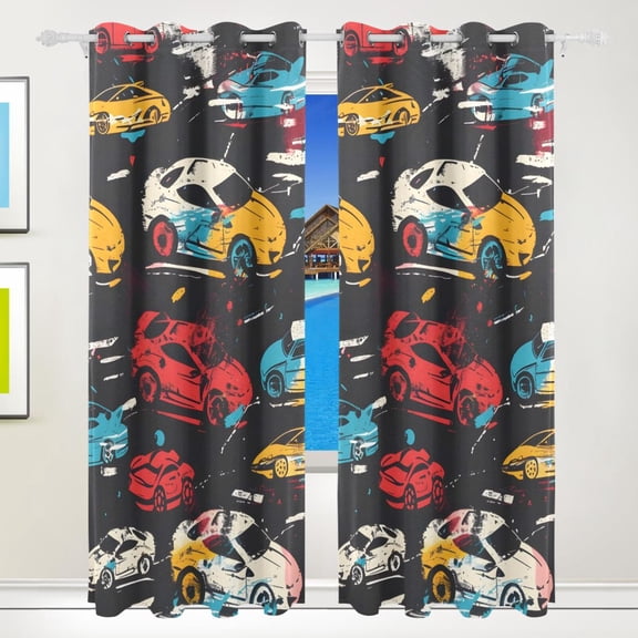 Abstract Painting Cars Curtains Black Out 72 Inch Length Curtains for Sliding Glass Doors Bedroom Living Room 2 Pack