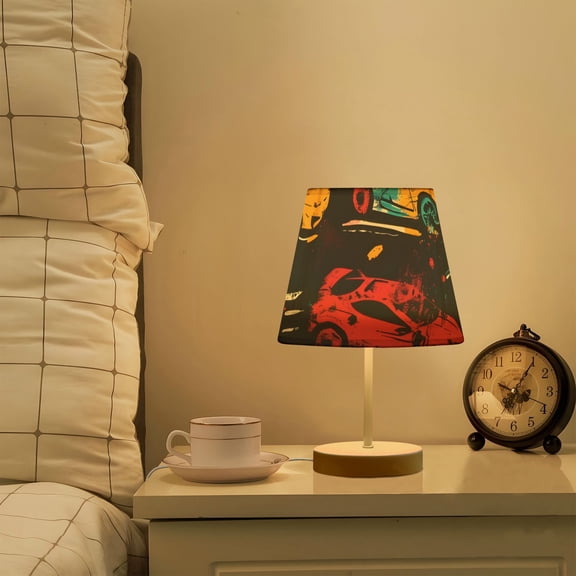 Abstract Painting Cars LED Desk Lamp Table Lamp USB Bedside Nightstand Small Lamp for Bedroom Living Room Kids Room