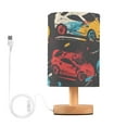 thumbnail image 1 of Abstract Painting Cars Table Lamp USB Bedside Desk Nightstand Lamp Printed Gifts Small Lamp Wood Base for Bedroom Living Room Kids Room College Dorm, 1 of 7