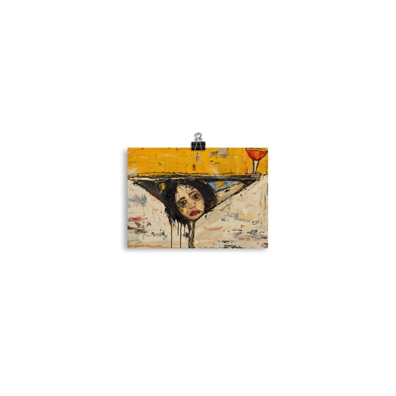 Abstract Painting Girl In a Martini Glass Poster Print Wall Art Maximalist Design (5″×7″)