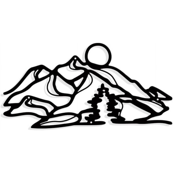 Abstract Painting Mountain Metal Wall Art Decor Black Wall Hanging Decor Silhouette Wall Art for Home Bedroom Living Room Garden Hotel Office Wall Christmas Festival Gift 11×5.6"(28.1x14.3cm)