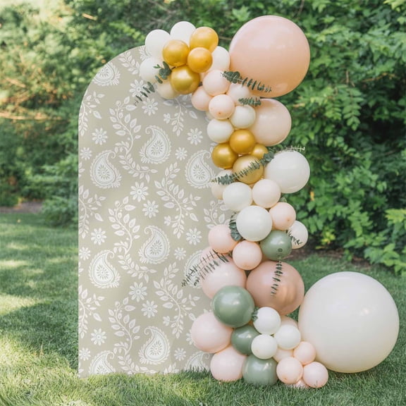 Abstract Paisley Arch Backdrop Cover 4 FT, Floral Leaves Yellow Background Wedding Arch Cover Stretchy Backdrop Stands Covers for Birthday Party Ceremony Banquet Decor