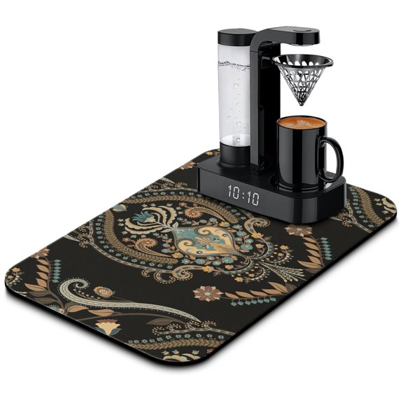 Abstract Paisley Art Coffee Bar Mat Artistic Absorbent Mat for Coffee Maker, Geometric Boho Design Ideal for Offices & Cafes