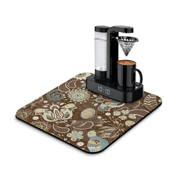 Abstract Paisley Art Coffee Mat - Vintage Floral Absorbent Mat for Coffee Machines, Elegant Countertop Protector