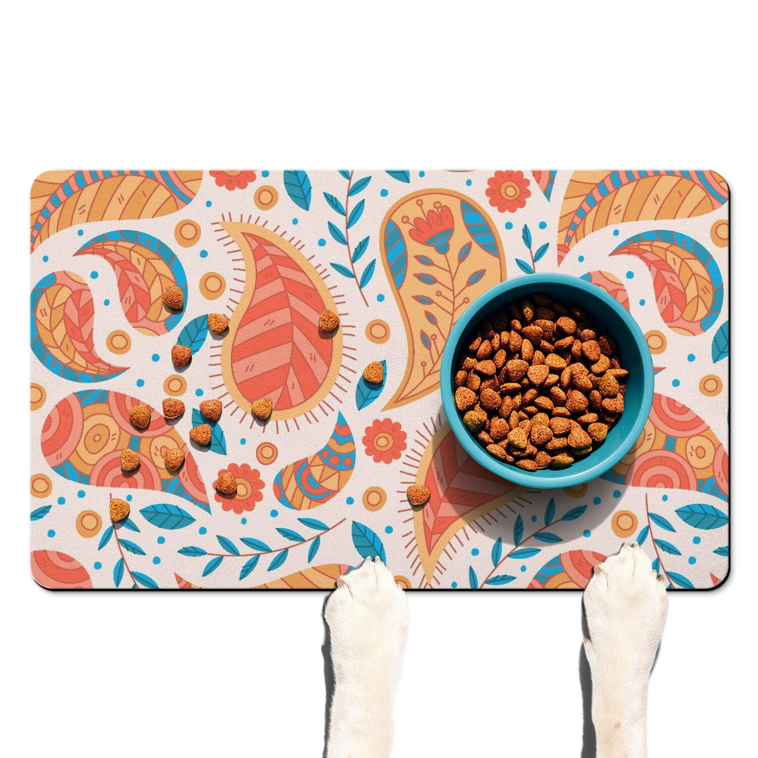 Abstract Paisley Art Dog Feeding Mat - Waterproof Pet Placemat, Non ...