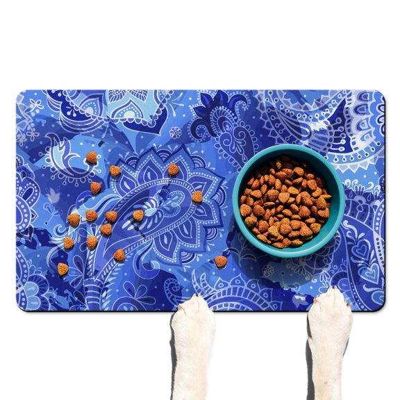 Abstract Paisley Art Dog Mat - Waterproof Pet Food Spill Mat - Non-Slip Placemat - Boho Floral Pattern - Easy to Clean & Quick Dry