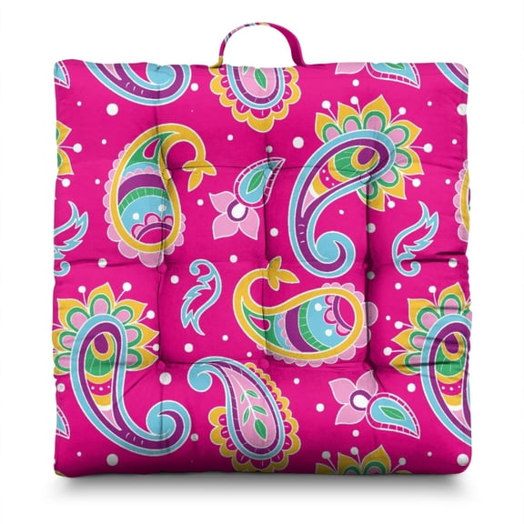 Abstract Paisley Art Floor Cushion – 22x22 Inch Square Meditation Pillow, Soft Dutch Velvet, Boho Chic Seating for Yoga, Lounge & Tatami (Artistic)