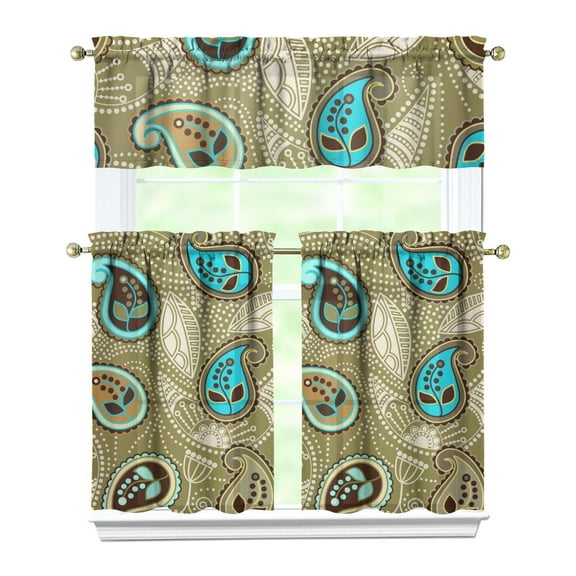 Abstract Paisley Art Kitchen Curtains Set - Boho Chic Design, Semi-Sheer Fabric, Rod Pocket Window Panels