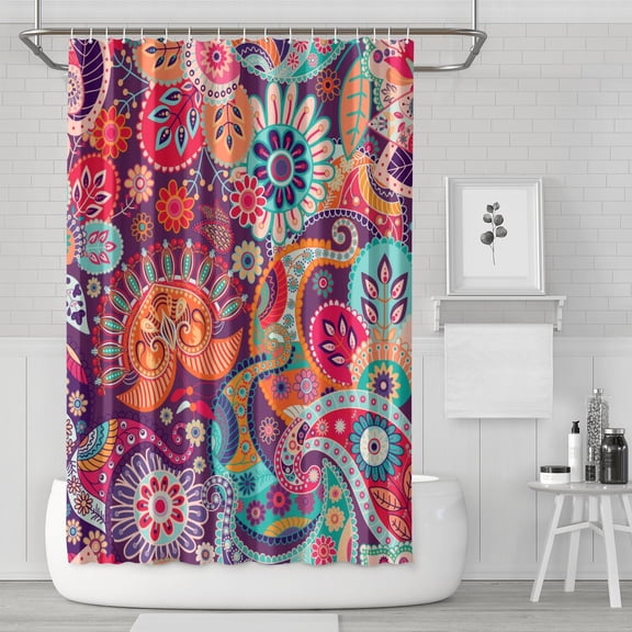 Abstract Paisley Art Shower Curtain Chic Aesthetic Colorful Vibrant Indian Tribal Bathroom Decor 72x72 Inch Quick Dry Polyester