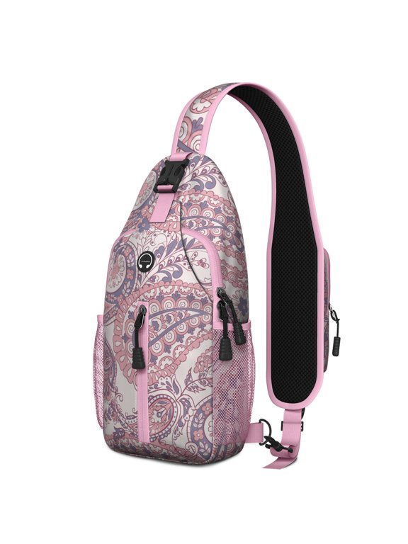 Abstract Paisley Art Sling Bag – Boho Vintage Floral Crossbody Backpack, Lightweight Travel Daypack with Adjustable Strap & Multiple Compartments