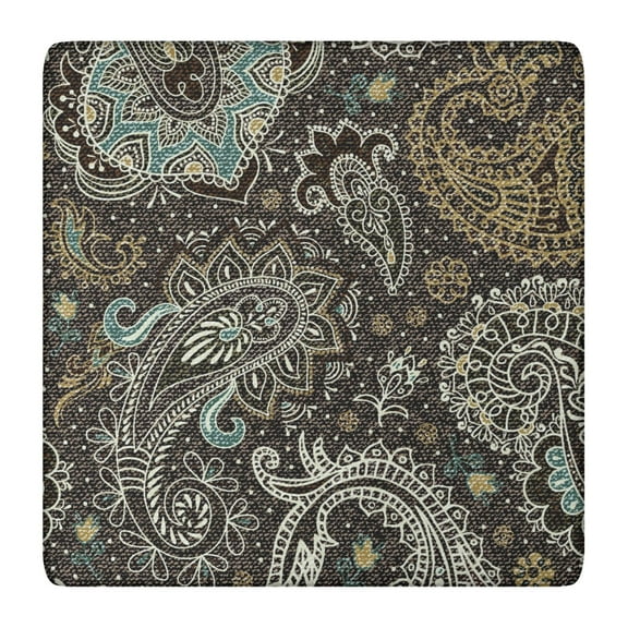 Abstract Paisley Art Square Tablecloth, Elastic Fitted Table Cover for Picnic Outdoor, Vintage Bohemian Ethnic Design Windproof Wrinkle-Free Washable Fabric Table Protector, Fits 36x36 Inches