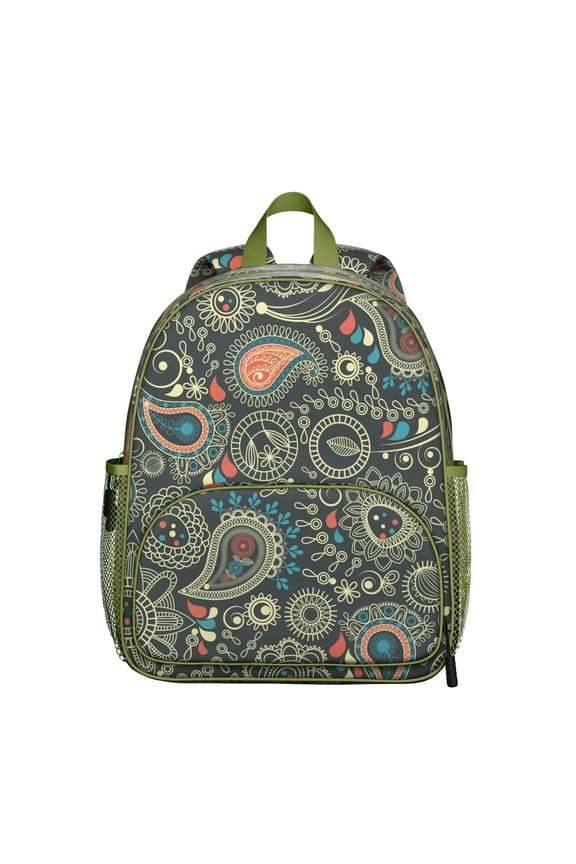 Abstract Paisley Art Students Backpack - Colorful Vibrant Indian Tribal Vintage Retro Boho Floral Design, Lightweight Durable Oxford Fabric Comfortable Dual Shoulder Support