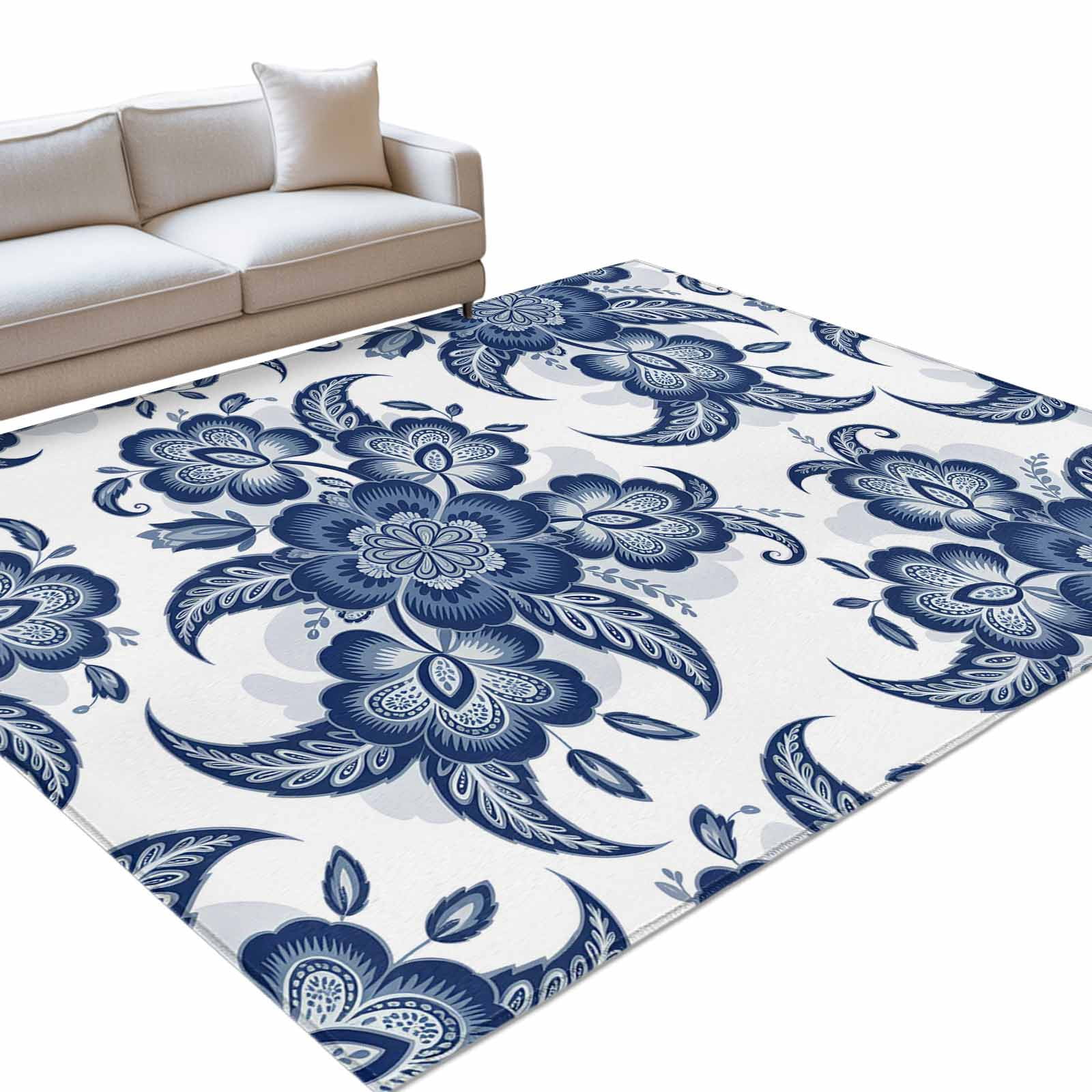 Abstract Paisley Pattern Area Rugs 4x6ft Retro Blue Ethnic Flowers ...