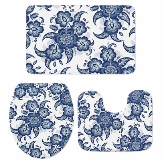 Abstract Paisley Pattern Bathroom Rugs Set Retro Blue Ethnic Flowers ...