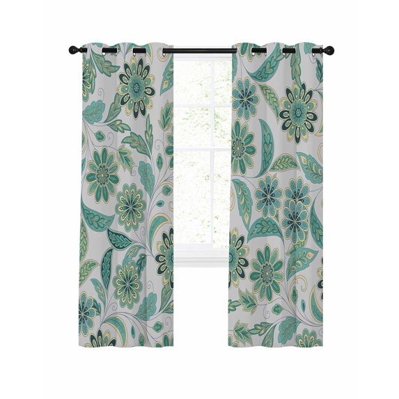 Abstract Paisley Pattern Blackout Curtains for Bedroom Living Room, Vintage Green Ethnic Floral 72 In Long Thermal Insulated Room Darkening Drapes Grommet Window Treatments, 52 x 72 In