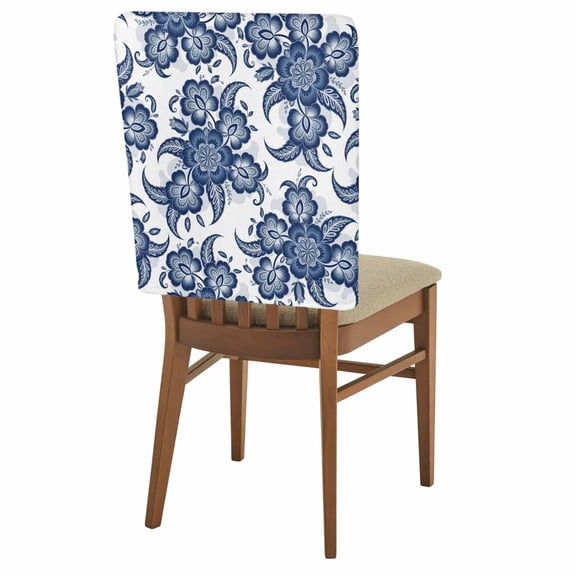 Abstract Paisley Pattern Chair Back Covers Set of 1, Retro Blue Ethnic Flowers Stretch Dining Chair Back Slipcovers Removable Seat Cover for Kitchen Restaurant Hotel Cafe