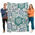 thumbnail image 1 of Abstract Paisley Pattern Flannel Blanket for Bed,Travel and Camping, Vintage Green Ethnic Flower Super Soft Cozy Blanket for All Seasons 50"x60", 1 of 7