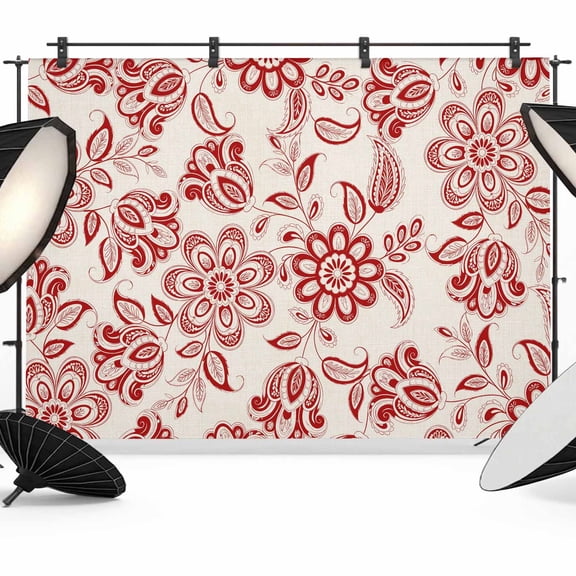 Abstract Paisley Pattern Photography Backdrop 7x5FT, Retro Ethnic Red Flower Photo Backdrops, Background for Photography Studio Photo Studio Background, Back Drop for Photoshoot