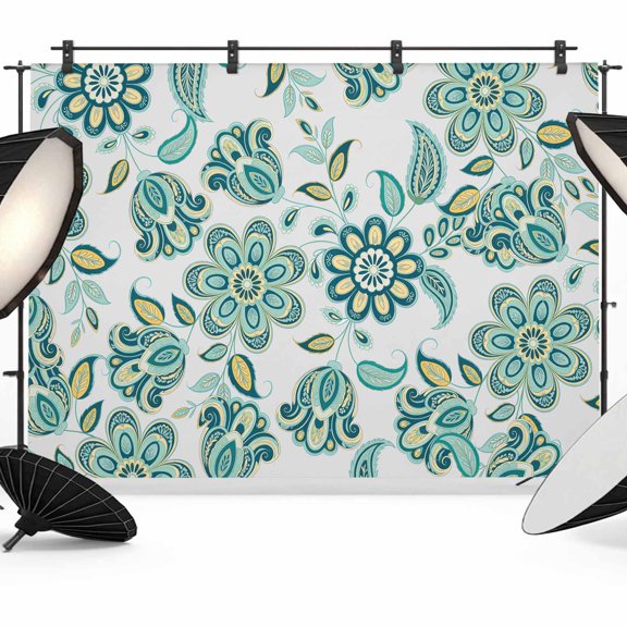 Abstract Paisley Pattern Photography Backdrop 7x5FT, Retro Green Ethnic Floral Photo Backdrops, Background for Photography Studio Photo Studio Background, Back Drop for Photoshoot
