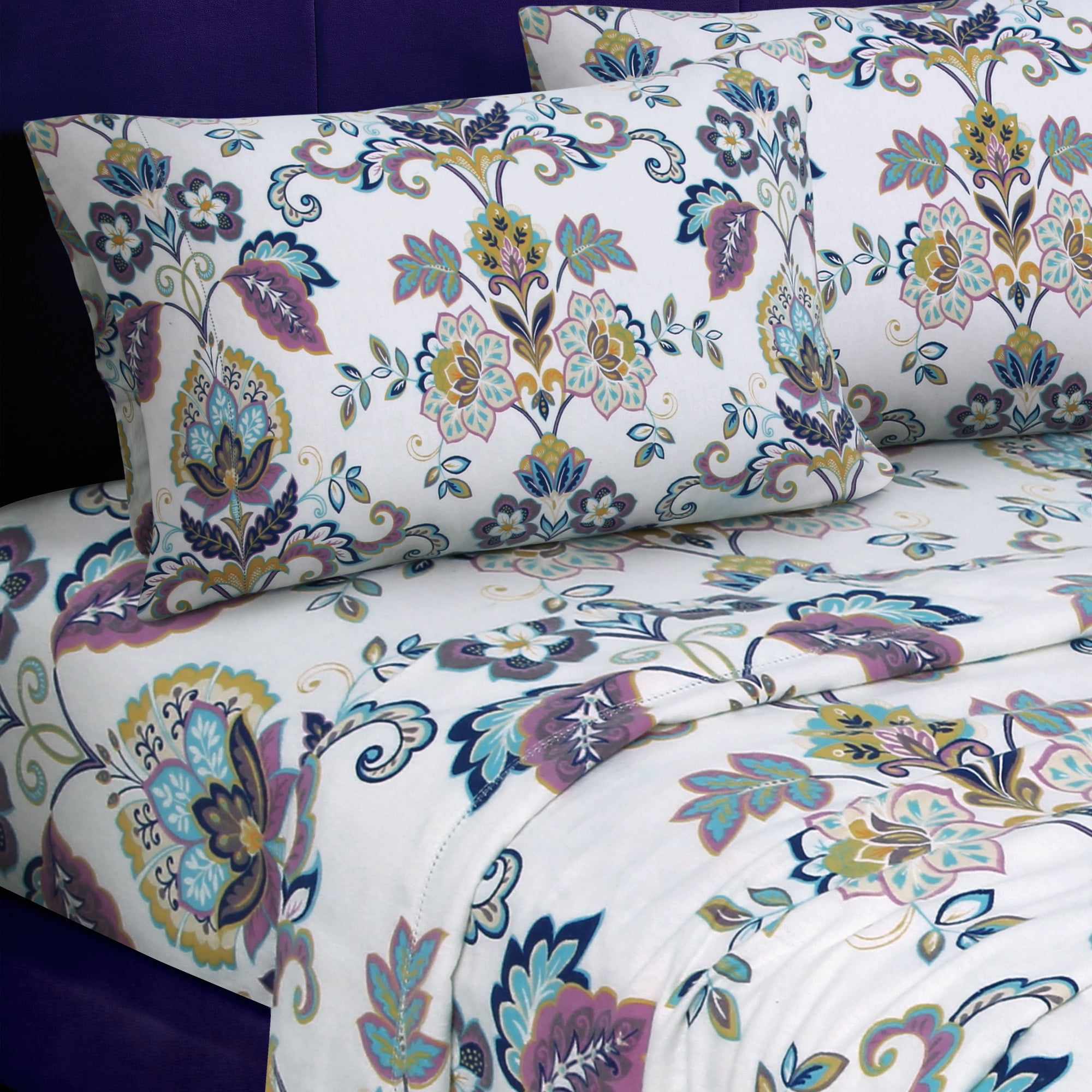 Abstract Paisley Printed Deep Pocket Flannel Sheet Set Walmart