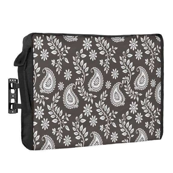Abstract Paisley Waterproof Outdoor TV Cover, Floral Leaves Brown ...