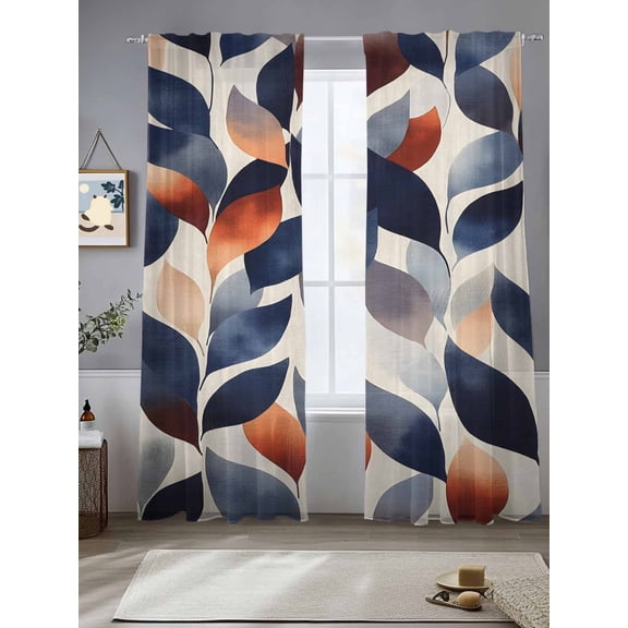 Abstract Palm Leaf Sheer Curtains 96 Inches Long 2 Panels Minimalist Vintage Style Light Filtering Semi Sheer Window Curtains Drapes for Bedroom Living Room 52"x96"
